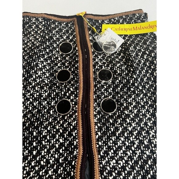 $198 NWT CATHERINE MALANDRINO  Size 2 WOOL PENCIL SKIRT BLACK/IVORY/MOCHA - Picture 2 of 10